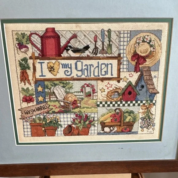 Framed Cross Stitch 'I Love My Garden' Garden Theme Finished Piece. - Picture 11 of 11